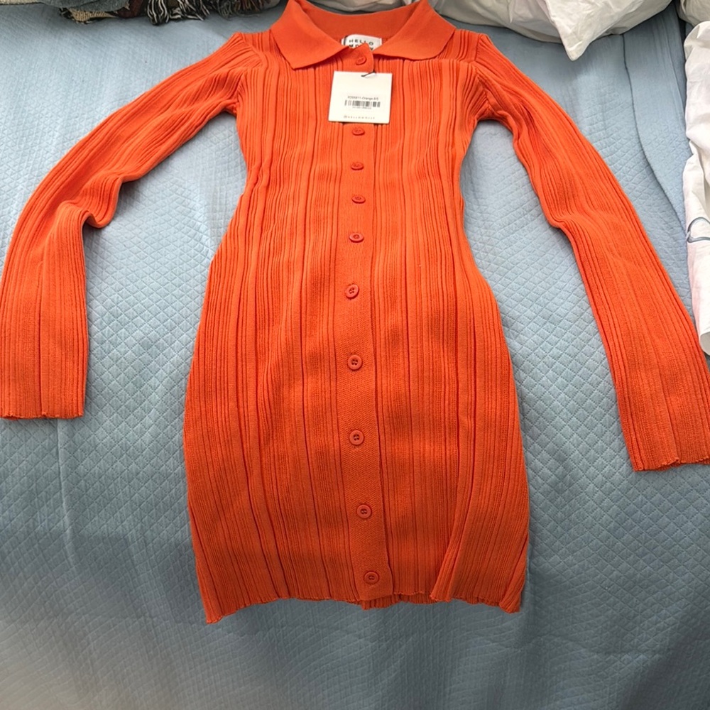 Pure Heat Orange Button-Up Ribbed Dress - Picture 3 of 4